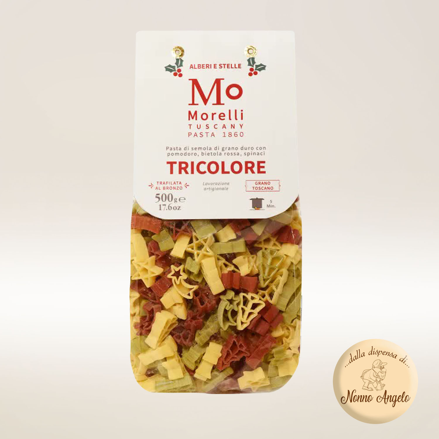 Pasta Multicolore. Tricolore alberi e stelle 500g. Italalimenti